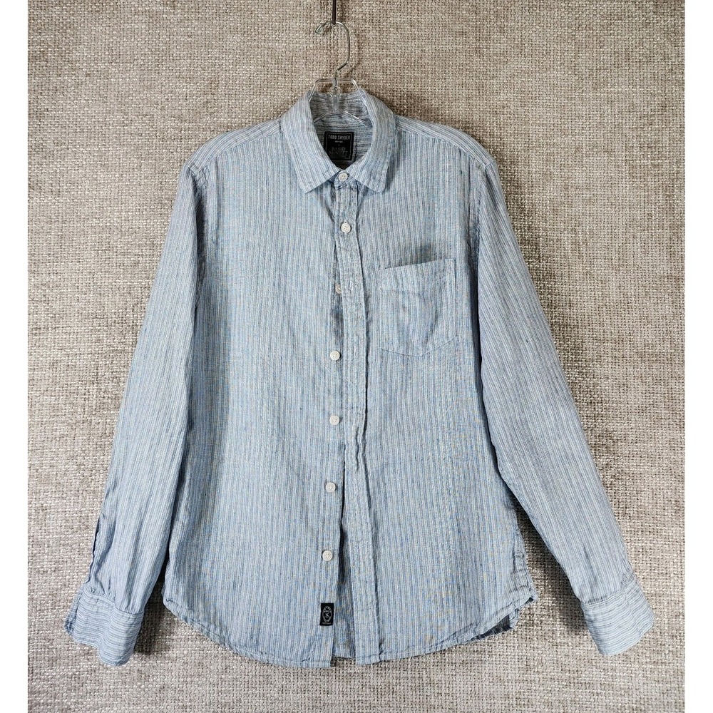 Todd Snyder x Baird McNutt Irish Linen Shirt Mens S Blue Stripe Coastal Button